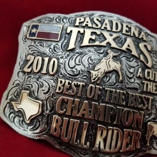 RODEO TROPHY BUCKLE VINTAGE 2010 PASADENA TEXAS BULL RIDING CHAMPION 867 6