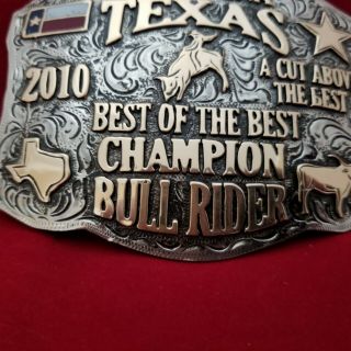 RODEO TROPHY BUCKLE VINTAGE 2010 PASADENA TEXAS BULL RIDING CHAMPION 867 7
