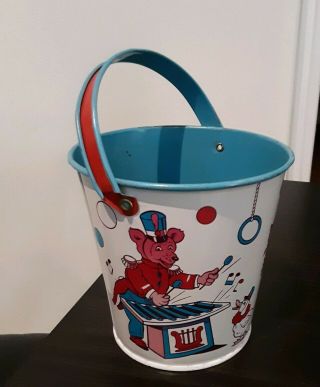 Vintage J Chein Tin Litho Sand Pail - Circus Animals