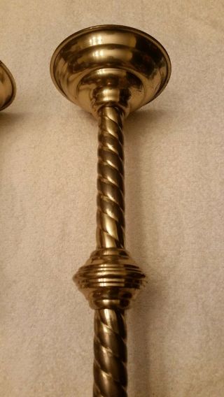 MATCHING ANTIQUE BRASS CANDLE HOLDERS - 18 INCHES HIGH - SPIRAL DESIGN 3