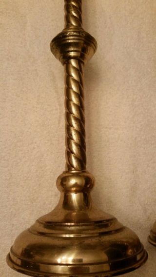 MATCHING ANTIQUE BRASS CANDLE HOLDERS - 18 INCHES HIGH - SPIRAL DESIGN 4
