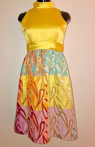 1960’s Rizkallah For Malcolm Starr Rare Vintage Gown Dress Silk Metallic Accents