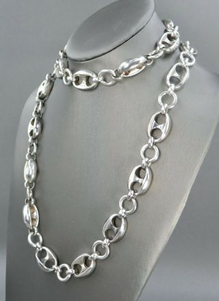 Fine Vintage 1980s Tiffany & Co Sterling Silver Gucci Link Big Designer Necklace