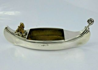 Rare Antique Silver Novelty Canoe Table Cigar Lighter Chester 1919 S.  I.  L