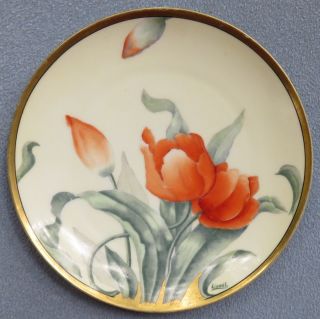 Bavaria Hand Painted Plate Spring W Lg Orange Tulips Artist Signed Lionel