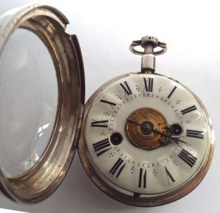 Rare Large Silver Single Hand Alarm Oignon Watch Verge Fusee