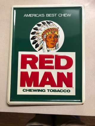 Red Man Chewing Tobacco Metal Sign - Vintage 60’s Tobacco Advertisement,