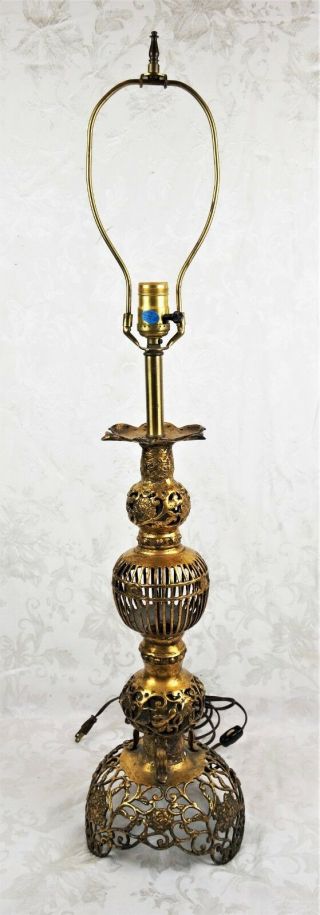 Vintage Baroque Art Nouveau Cast Metal Gold Gilded Ornate Table Lamp Base