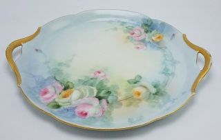 Vintage Limoges J P / L Hand Painted Plate / Charger Roses 9 " Gold