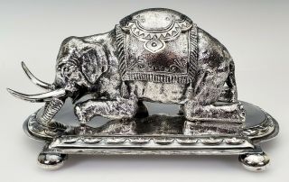 Antique 19th C.  Victorian English Sheffield Silverplate Figural Inkwell Elephant