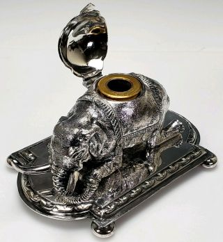 ANTIQUE 19th C.  VICTORIAN ENGLISH SHEFFIELD SILVERPLATE FIGURAL INKWELL ELEPHANT 2
