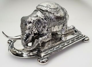 ANTIQUE 19th C.  VICTORIAN ENGLISH SHEFFIELD SILVERPLATE FIGURAL INKWELL ELEPHANT 3