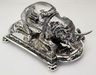 ANTIQUE 19th C.  VICTORIAN ENGLISH SHEFFIELD SILVERPLATE FIGURAL INKWELL ELEPHANT 6