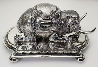 ANTIQUE 19th C.  VICTORIAN ENGLISH SHEFFIELD SILVERPLATE FIGURAL INKWELL ELEPHANT 8