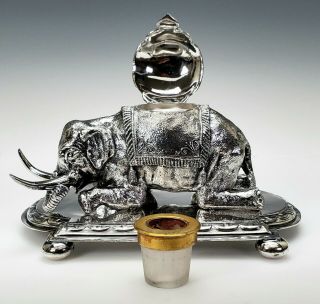 ANTIQUE 19th C.  VICTORIAN ENGLISH SHEFFIELD SILVERPLATE FIGURAL INKWELL ELEPHANT 9