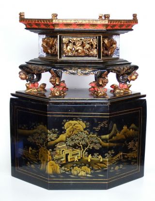 Chinese Gilt & Lacquered Wood Offering Box For The Straits Or Peranakan Market