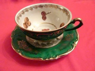 Royal Bavaria Tea Cup & Saucer Green & Gold Fruit Pattern Teacup Hal - Sey 5th Ave