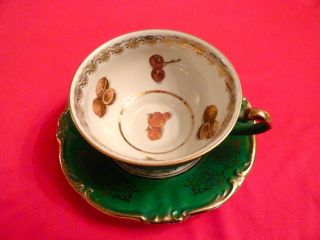 ROYAL BAVARIA TEA CUP & SAUCER GREEN & GOLD FRUIT PATTERN TEACUP HAL - SEY 5TH AVE 3