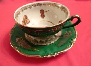 ROYAL BAVARIA TEA CUP & SAUCER GREEN & GOLD FRUIT PATTERN TEACUP HAL - SEY 5TH AVE 4