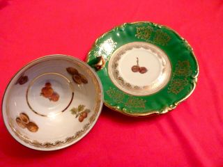 ROYAL BAVARIA TEA CUP & SAUCER GREEN & GOLD FRUIT PATTERN TEACUP HAL - SEY 5TH AVE 5