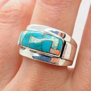 Cheryl Wadsworth Old Pawn Vintage Sterling Silver Turquoise Opal Gem Tribal Ring