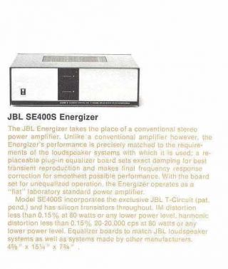 JBL SE400S Amplifier / for D50 S8R C50 Olympus Plug & Play Jim Lansing Vintage 12