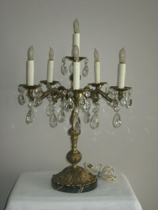6 Light Chandelier Prism Table Lamp Vintage Brass Hollywood Regency – Item 2