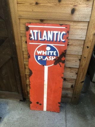 Atlantic White Flash Wayne 60 Gas Pump Face Porcelain Sign Vintage Oil Rare