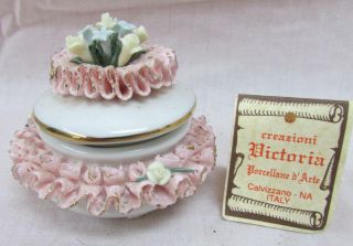 Crown N Victoria Capodimonte Jewelry Ring Box Lace Flowers Italy Ss2