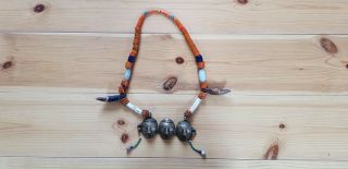 Antique Konyak Naga Necklace - Nagaland - Glass Beads - Brass Heads