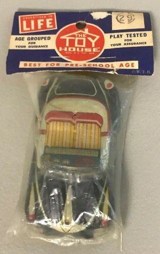 Vintage The Toy House Tin Litho Metal Friction Toy Car - Made In Usa