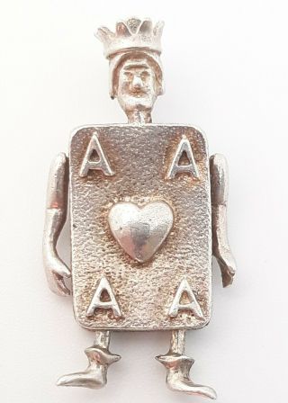 Rare Vintage Sterling Silver Alice And Wonderland King Of Hearts Moving Charm