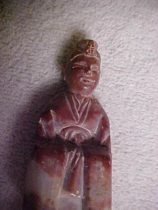 Vintage 1960 ' s Korean Asian Buddha Monk Statue - Hand Carved / Etched Jade? 3
