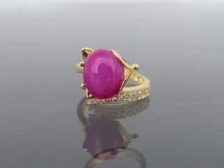 18k Solid Yellow Gold Star Ruby & White Topaz Fox Ring Size 8