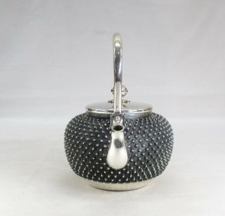F621: High class Japanese teakettle of pure silver 603 g w/stamp and signed box 5