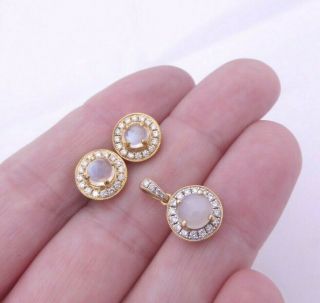 18ct Gold Moonstone Diamond Pendant Matching Earrings