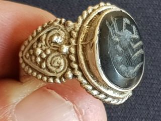 Fantastic Extremely Rare Medieval Silver Ring Seal/scorpion.  9,  2 Gr.  19 Mm Inner