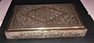 Persian ? Solid Silver Cigarette Box Came From General 310 Gr 5 5/8 Lg M