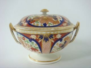 PINXTON PORCELAIN VERY RARE TUREEN WITH ANGULAR HANDLES - RED WITH FLOWERS C1800 3
