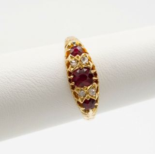 Antique 18k Gold Ruby And Diamond - Full British Hallmarks