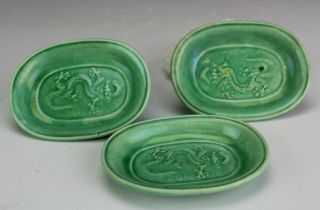 Set 3 Vintage Chinese Export Celadon Glaze Porcelain 5 Toed Dragon Dishes Nr Wsc