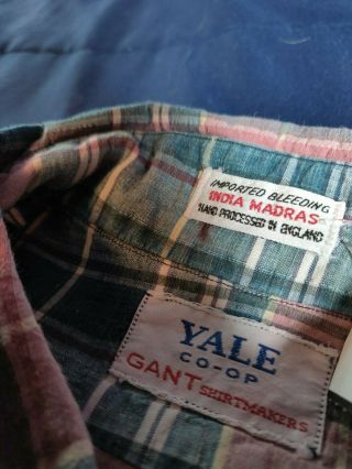 VINTAGE - Gant Yale Co - Op Madras Shirt,  10.  5 Short Sleeve Prep Ivy Plaid Classic 5