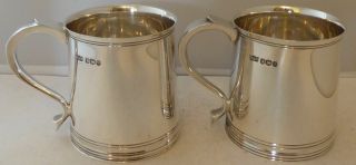 Rare Identical Pair Silver Christening Mug Tankard 1/2 Pint Mappin & Webb 540g