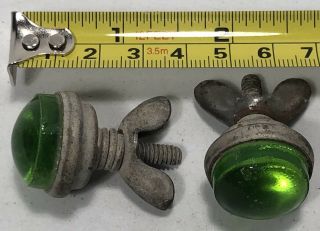 Vintage Antique Motorcycle Green License Plate Glass Jewel Reflector Pair Harley 7