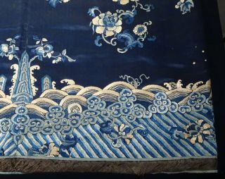 Chinese Blue Embroidered Silk Panel - 55774