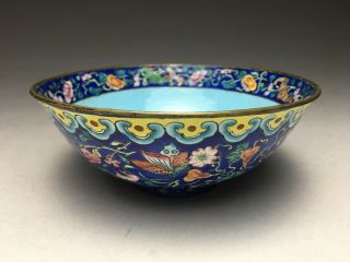 Antique Chinese Canton Enamel Blue Bowl Peaches & Bat Auspicious