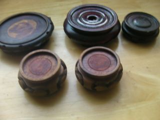 FIVE SMALL VINTAGE CHINESE HAND CARVED WOODEN VASE STANDS 2