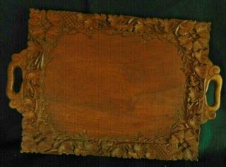 Tramp Art Hand Carved Wooden Tray From Black Walnut