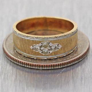 Vintage Estate 14k Yellow Gold Florentine Finish Diamond Band Ring 7