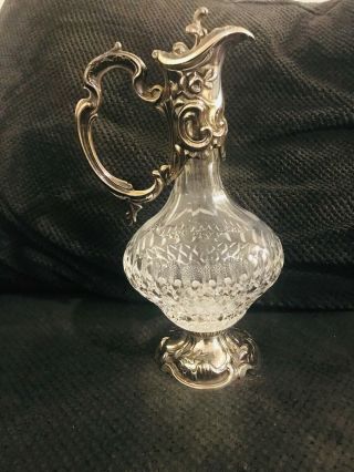 Rare Cut Glass And Silver.  925 Mounted Claret Jug Portugal Silver